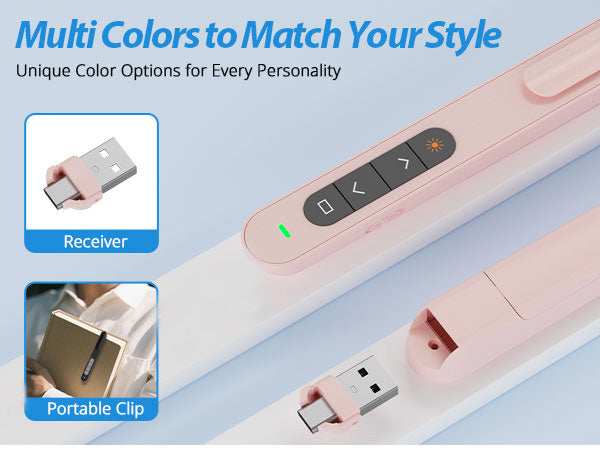 QUI Presentation Clicker with Volume Control, 2.4GHz USB Wireless Presenter Remote, PowerPoint Clicker Slide Advancer Compatible with Mac, Windows, Google Slides, Keynote