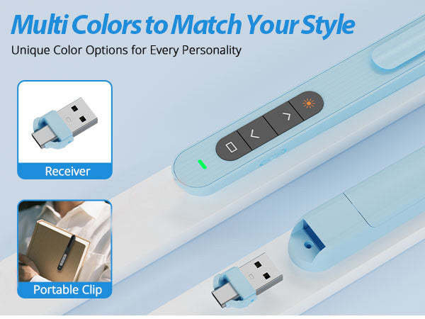 QUI Presentation Clicker with Volume Control, 2.4GHz USB Wireless Presenter Remote, PowerPoint Clicker Slide Advancer Compatible with Mac, Windows, Google Slides, Keynote