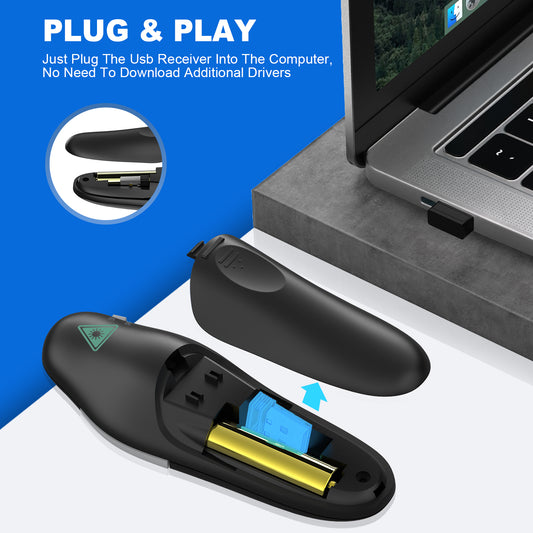 QUI Presentation Clicker Wireless Presenter Remote Clicker for PowerPoint Presentation Remote, PowerPoint Slide Advancer for Mac/Windows/Linux, Google Slide/PPT/Keynote, USB, Black