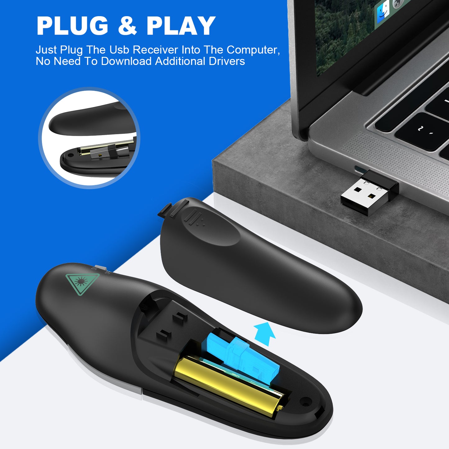 QUI Presentation Clicker Wireless Presenter Remote Clicker for PowerPoint Presentation Remote, PowerPoint Slide Advancer for Mac/Windows/Linux, Google Slide/PPT/Keynote, Type-c, Black