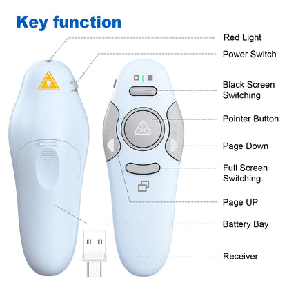 QUI Presentation Clicker Wireless Presenter Remote Clicker for PowerPoint Presentation Remote, PowerPoint Slide Advancer for Mac/Windows/Linux, Google Slide/PPT/Keynote, Type-c Blue