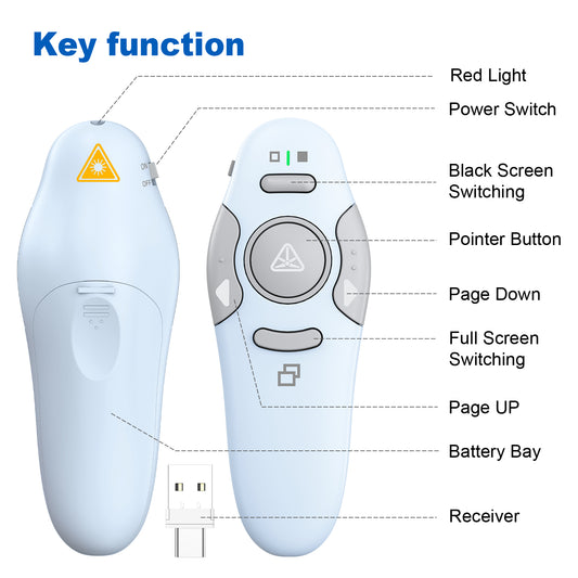 QUI Presentation Clicker Wireless Presenter Remote Clicker for PowerPoint Presentation Remote, PowerPoint Slide Advancer for Mac/Windows/Linux, Google Slide/PPT/Keynote, Type-c Blue