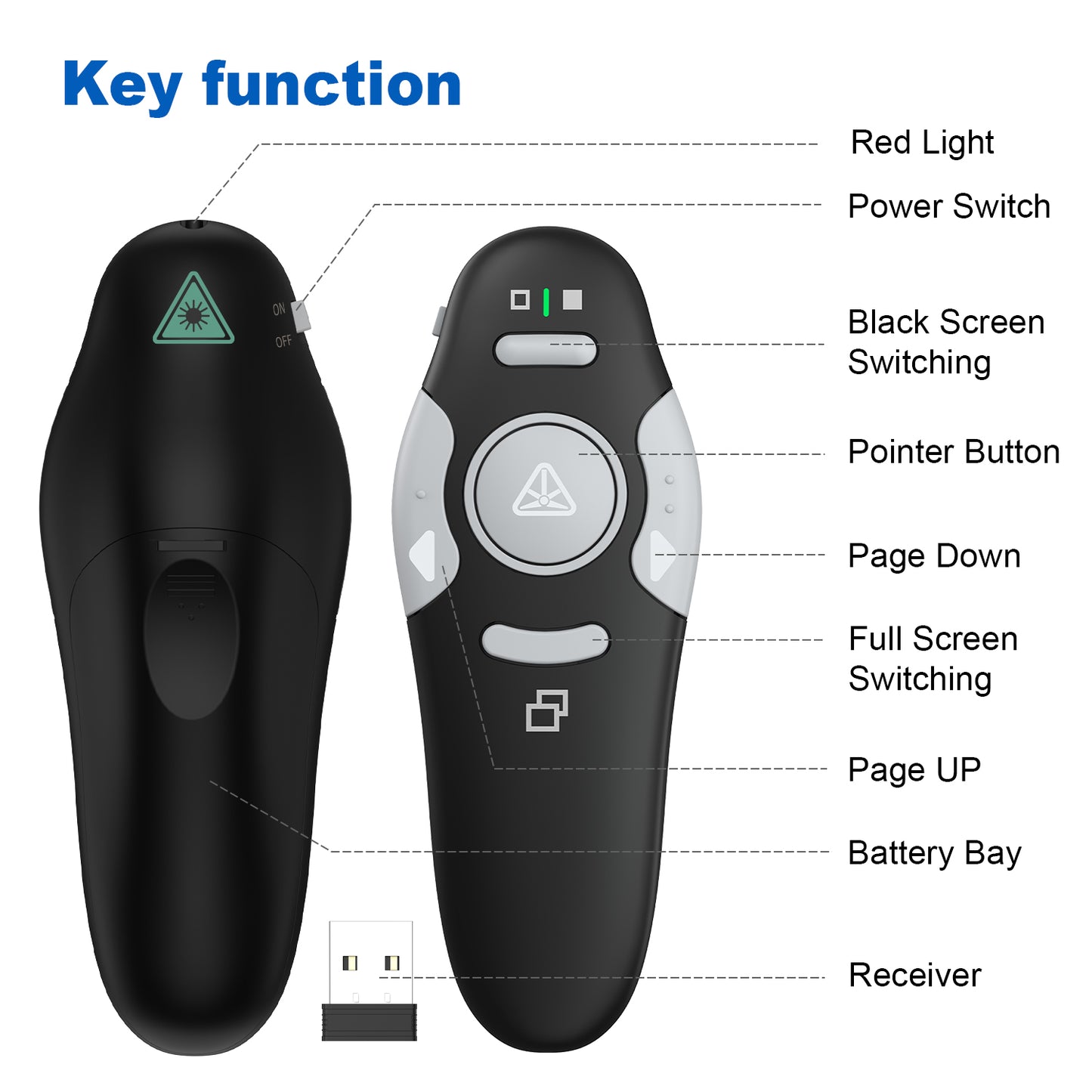 QUI Presentation Clicker Wireless Presenter Remote Clicker for PowerPoint Presentation Remote, PowerPoint Slide Advancer for Mac/Windows/Linux, Google Slide/PPT/Keynote, USB, Black