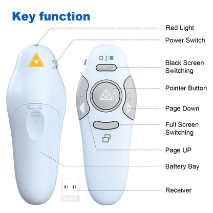QUI Presentation Clicker Wireless Presenter Remote Clicker for PowerPoint Presentation Remote, PowerPoint Slide Advancer for Mac/Windows/Linux, Google Slide/PPT/Keynote, USB, Blue