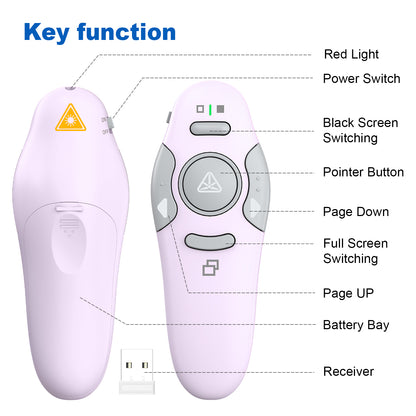 QUI Presentation Clicker Wireless Presenter Remote Clicker for PowerPoint Presentation Remote, PowerPoint Slide Advancer for Mac/Windows/Google Slide/Keynote, USB, Purple