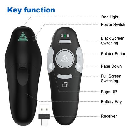 QUI Presentation Clicker Wireless Presenter Remote Clicker for PowerPoint Presentation Remote, PowerPoint Slide Advancer for Mac/Windows/Linux, Google Slide/PPT/Keynote, Type-c, Black