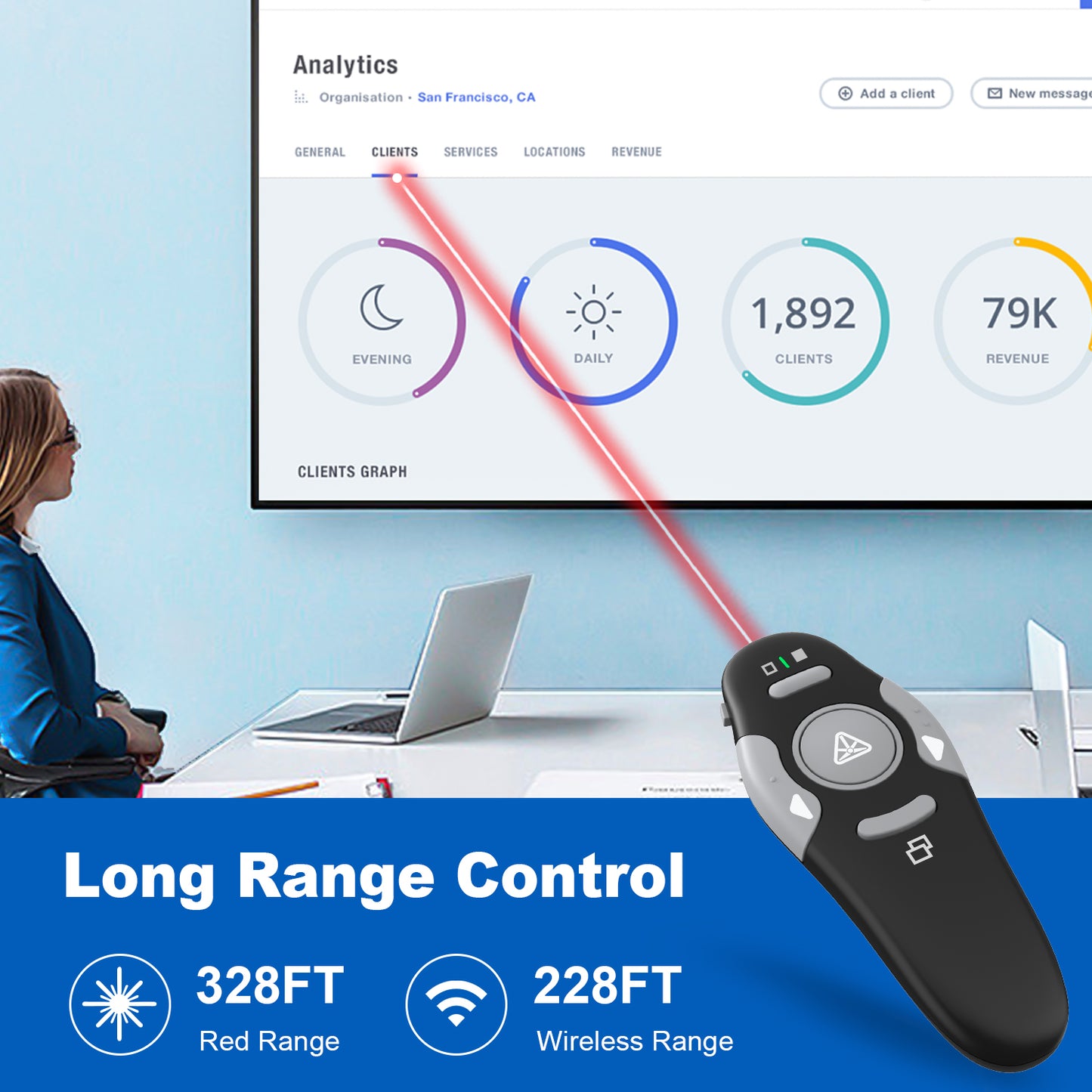 QUI Presentation Clicker Wireless Presenter Remote Clicker for PowerPoint Presentation Remote, PowerPoint Slide Advancer for Mac/Windows/Linux, Google Slide/PPT/Keynote, USB, Black