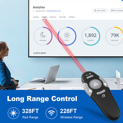 QUI Presentation Clicker Wireless Presenter Remote Clicker for PowerPoint Presentation Remote, PowerPoint Slide Advancer for Mac/Windows/Linux, Google Slide/PPT/Keynote, USB, Black