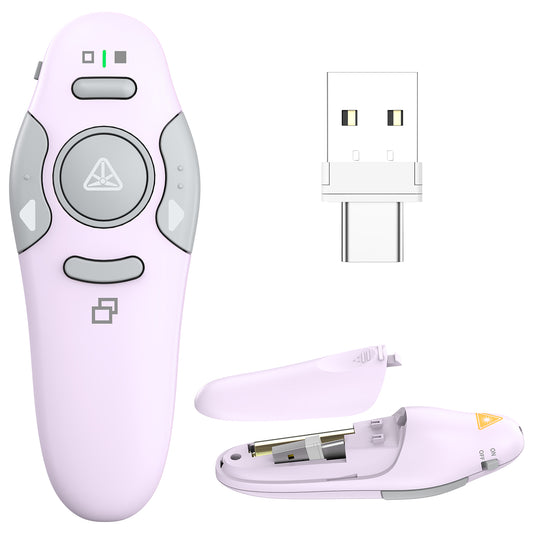 QUI Presentation Clicker Wireless Presenter Remote Clicker for PowerPoint Presentation Remote, PowerPoint Slide Advancer for Mac/Windows/Linux, Google Slide/PPT/Keynote, Type-c Purple