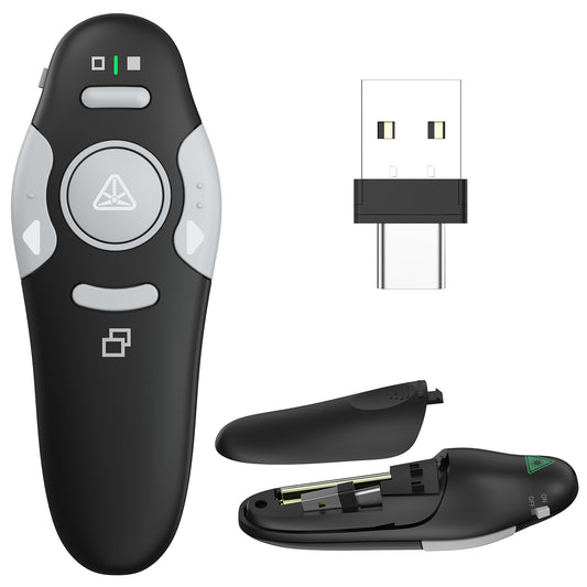 QUI Presentation Clicker Wireless Presenter Remote Clicker for PowerPoint Presentation Remote, PowerPoint Slide Advancer for Mac/Windows/Linux, Google Slide/PPT/Keynote, Type-c, Black