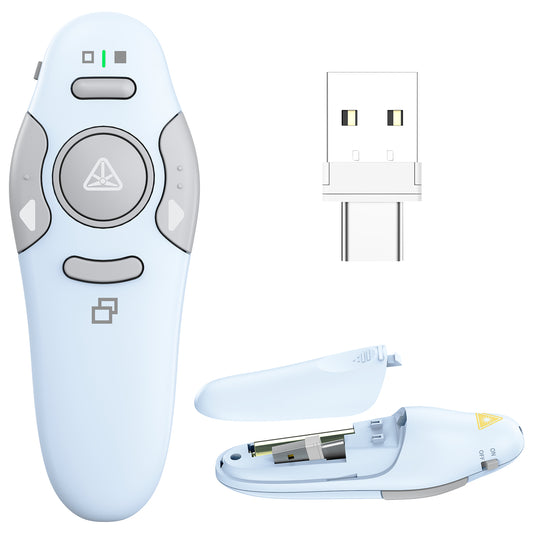 QUI Presentation Clicker Wireless Presenter Remote Clicker for PowerPoint Presentation Remote, PowerPoint Slide Advancer for Mac/Windows/Linux, Google Slide/PPT/Keynote, Type-c Blue