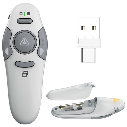 QUI Presentation Clicker Wireless Presenter Remote Clicker for PowerPoint Presentation Remote, PowerPoint Slide Advancer for Mac/Windows/Linux, Google Slide/PPT/Keynote, Type-c, Silver