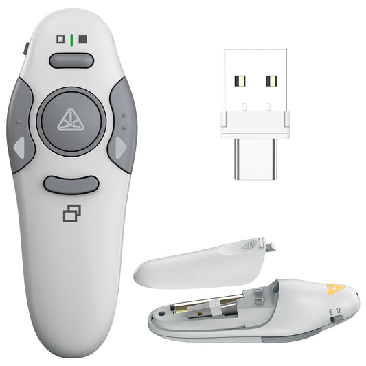 QUI Presentation Clicker Wireless Presenter Remote Clicker for PowerPoint Presentation Remote, PowerPoint Slide Advancer for Mac/Windows/Linux, Google Slide/PPT/Keynote, Type-c, Silver