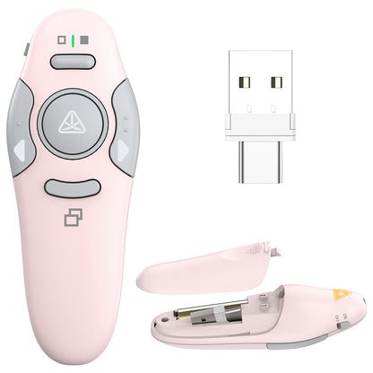 QUI Presentation Clicker Wireless Presenter Remote Clicker for PowerPoint Presentation Remote, PowerPoint Slide Advancer for Mac/Windows/Linux, Google Slide/PPT/Keynote, Type-c, Pink