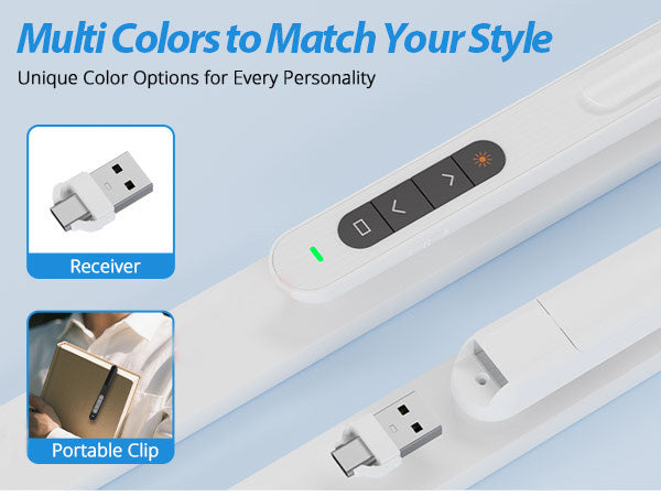 QUI Presentation Clicker with Volume Control, 2.4GHz USB Wireless Presenter Remote, PowerPoint Clicker Slide Advancer Compatible with Mac, Windows, Google Slides, Keynote