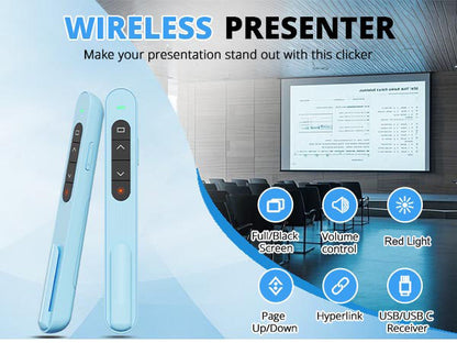 QUI Presentation Clicker with Volume Control, 2.4GHz USB Wireless Presenter Remote, PowerPoint Clicker Slide Advancer Compatible with Mac, Windows, Google Slides, Keynote