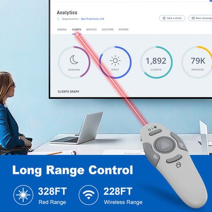 QUI Presentation Clicker Wireless Presenter Remote Clicker for PowerPoint Presentation Remote, PowerPoint Slide Advancer for Mac/Windows/Linux, Google Slide/PPT/Keynote, USB, Silver