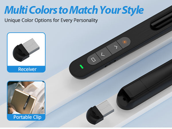 QUI Presentation Clicker with Volume Control, 2.4GHz USB Wireless Presenter Remote, PowerPoint Clicker Slide Advancer Compatible with Mac, Windows, Google Slides, Keynote