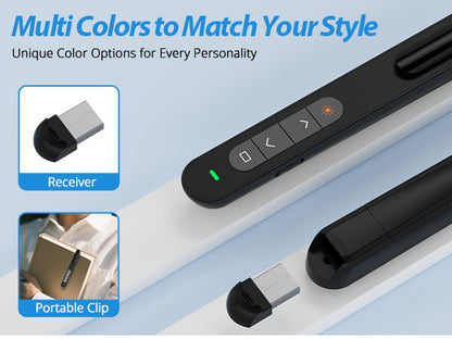 QUI Presentation Clicker with Volume Control, 2.4GHz USB Wireless Presenter Remote, PowerPoint Clicker Slide Advancer Compatible with Mac, Windows, Google Slides, Keynote