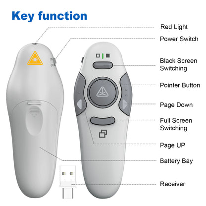 QUI Presentation Clicker Wireless Presenter Remote Clicker for PowerPoint Presentation Remote, PowerPoint Slide Advancer for Mac/Windows/Linux, Google Slide/PPT/Keynote, Type-c, Silver