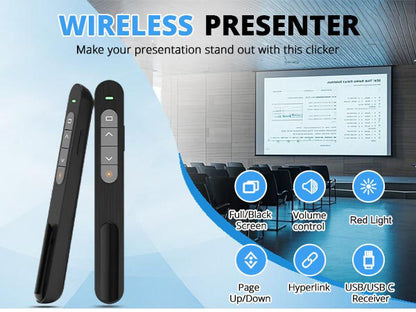 QUI Presentation Clicker with Volume Control, 2.4GHz USB Wireless Presenter Remote, PowerPoint Clicker Slide Advancer Compatible with Mac, Windows, Google Slides, Keynote