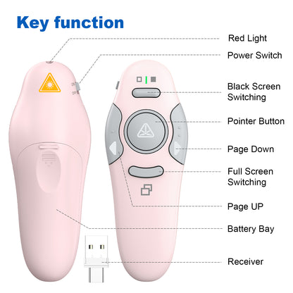 QUI Presentation Clicker Wireless Presenter Remote Clicker for PowerPoint Presentation Remote, PowerPoint Slide Advancer for Mac/Windows/Linux, Google Slide/PPT/Keynote, Type-c, Pink