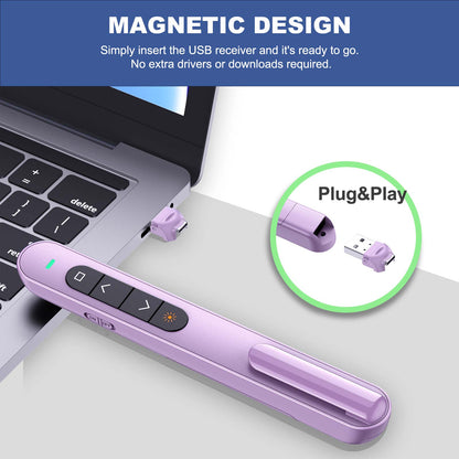 QUI Presentation Clicker with Volume Control, 2.4GHz USB Wireless Presenter Remote, PowerPoint Clicker Slide Advancer Compatible with Mac, Windows, Google Slides, Keynote