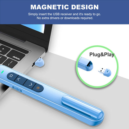QUI Presentation Clicker with Volume Control, 2.4GHz USB Wireless Presenter Remote, PowerPoint Clicker Slide Advancer Compatible with Mac, Windows, Google Slides, Keynote
