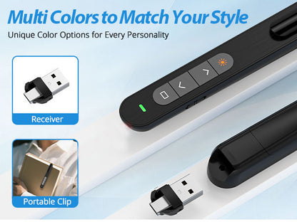 QUI Presentation Clicker with Volume Control, 2.4GHz USB Wireless Presenter Remote, PowerPoint Clicker Slide Advancer Compatible with Mac, Windows, Google Slides, Keynote