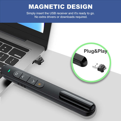 QUI Presentation Clicker with Volume Control, 2.4GHz USB Wireless Presenter Remote, PowerPoint Clicker Slide Advancer Compatible with Mac, Windows, Google Slides, Keynote