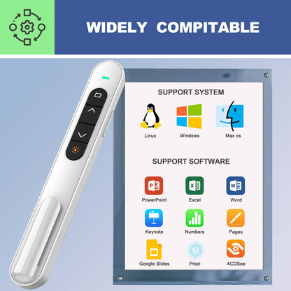 QUI Presentation Clicker with Volume Control, 2.4GHz USB Wireless Presenter Remote, PowerPoint Clicker Slide Advancer Compatible with Mac, Windows, Google Slides, Keynote