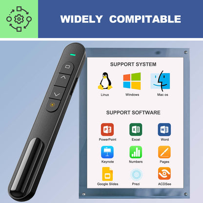 QUI Presentation Clicker with Volume Control, 2.4GHz USB Wireless Presenter Remote, PowerPoint Clicker Slide Advancer Compatible with Mac, Windows, Google Slides, Keynote