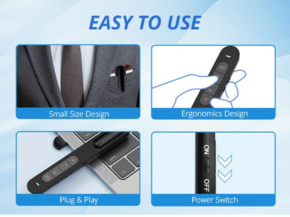 QUI Presentation Clicker with Volume Control, 2.4GHz USB Wireless Presenter Remote, PowerPoint Clicker Slide Advancer Compatible with Mac, Windows, Google Slides, Keynote
