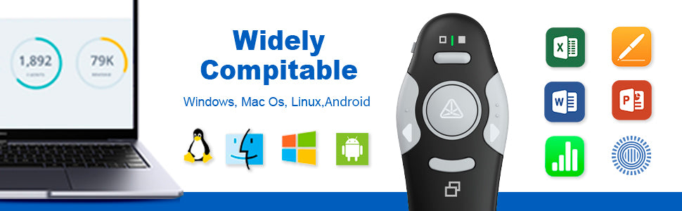 QUI Presentation Clicker Wireless Presenter Remote Clicker for PowerPoint Presentation Remote, PowerPoint Slide Advancer for Mac/Windows/Linux, Google Slide/PPT/Keynote, USB, Black