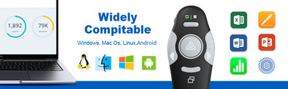 QUI Presentation Clicker Wireless Presenter Remote Clicker for PowerPoint Presentation Remote, PowerPoint Slide Advancer for Mac/Windows/Linux, Google Slide/PPT/Keynote, Type-c, Black