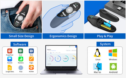 QUI Presentation Clicker Wireless Presenter Remote Clicker for PowerPoint Presentation Remote, PowerPoint Slide Advancer for Mac/Windows/Linux, Google Slide/PPT/Keynote, Type-c, Black