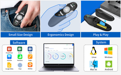 QUI Presentation Clicker Wireless Presenter Remote Clicker for PowerPoint Presentation Remote, PowerPoint Slide Advancer for Mac/Windows/Linux, Google Slide/PPT/Keynote, USB, Black