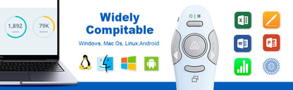 QUI Presentation Clicker Wireless Presenter Remote Clicker for PowerPoint Presentation Remote, PowerPoint Slide Advancer for Mac/Windows/Linux, Google Slide/PPT/Keynote, USB, Blue