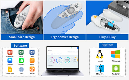QUI Presentation Clicker Wireless Presenter Remote Clicker for PowerPoint Presentation Remote, PowerPoint Slide Advancer for Mac/Windows/Linux, Google Slide/PPT/Keynote, USB, Silver