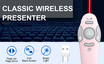 QUI Presentation Clicker Wireless Presenter Remote Clicker for PowerPoint Presentation Remote, PowerPoint Slide Advancer for Mac/Windows/Linux, Google Slide/PPT/Keynote, Type-c, Pink
