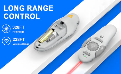 QUI Presentation Clicker Wireless Presenter Remote Clicker for PowerPoint Presentation Remote, PowerPoint Slide Advancer for Mac/Windows/Linux, Google Slide/PPT/Keynote, USB, Silver