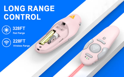 QUI Presentation Clicker Wireless Presenter Remote Clicker for PowerPoint Presentation Remote, PowerPoint Slide Advancer for Mac/Windows/Linux, Google Slide/PPT/Keynote, USB, Pink