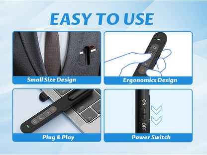 QUI Presentation Clicker with Volume Control, 2.4GHz USB Wireless Presenter Remote, PowerPoint Clicker Slide Advancer Compatible with Mac, Windows, Google Slides, Keynote